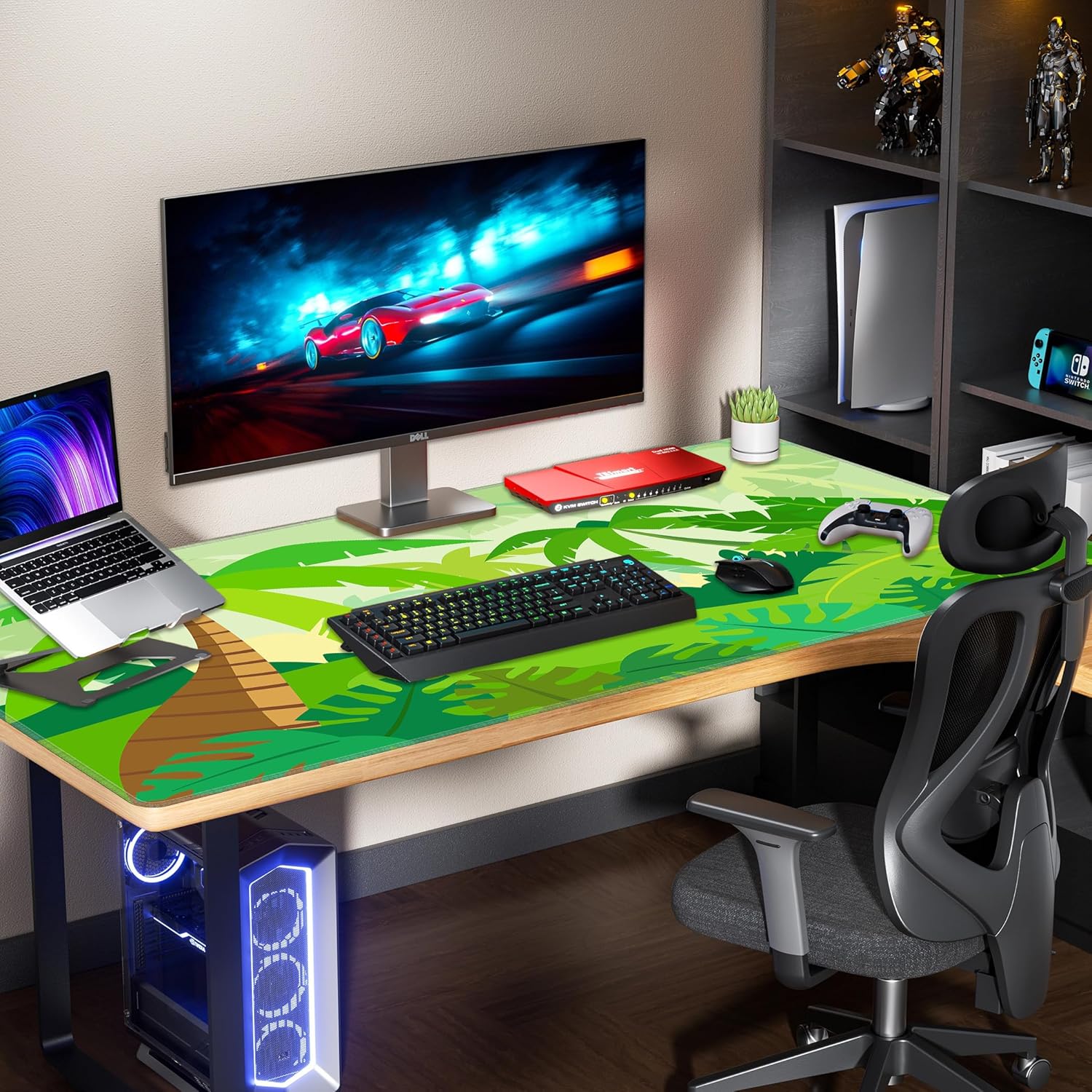 LL-COEUR Green Plant Extended Mouse Mat 51.2"x23.6"x0.12" Laptop Keyboard Pad with Non-Slip Rubber Base Long Desk Topper Mat for Gaming Office Home XL - Image 3