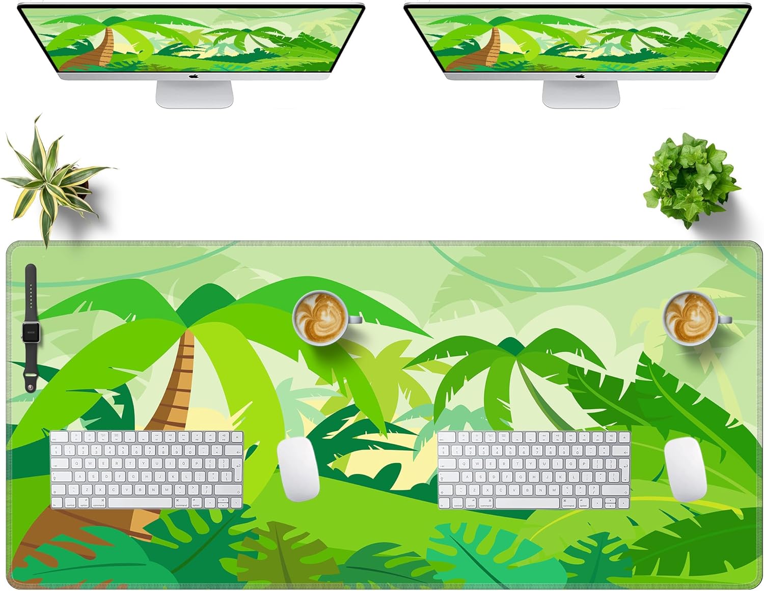 LL-COEUR Green Plant Extended Mouse Mat 51.2"x23.6"x0.12" Laptop Keyboard Pad with Non-Slip Rubber Base Long Desk Topper Mat for Gaming Office Home XL - Image 8