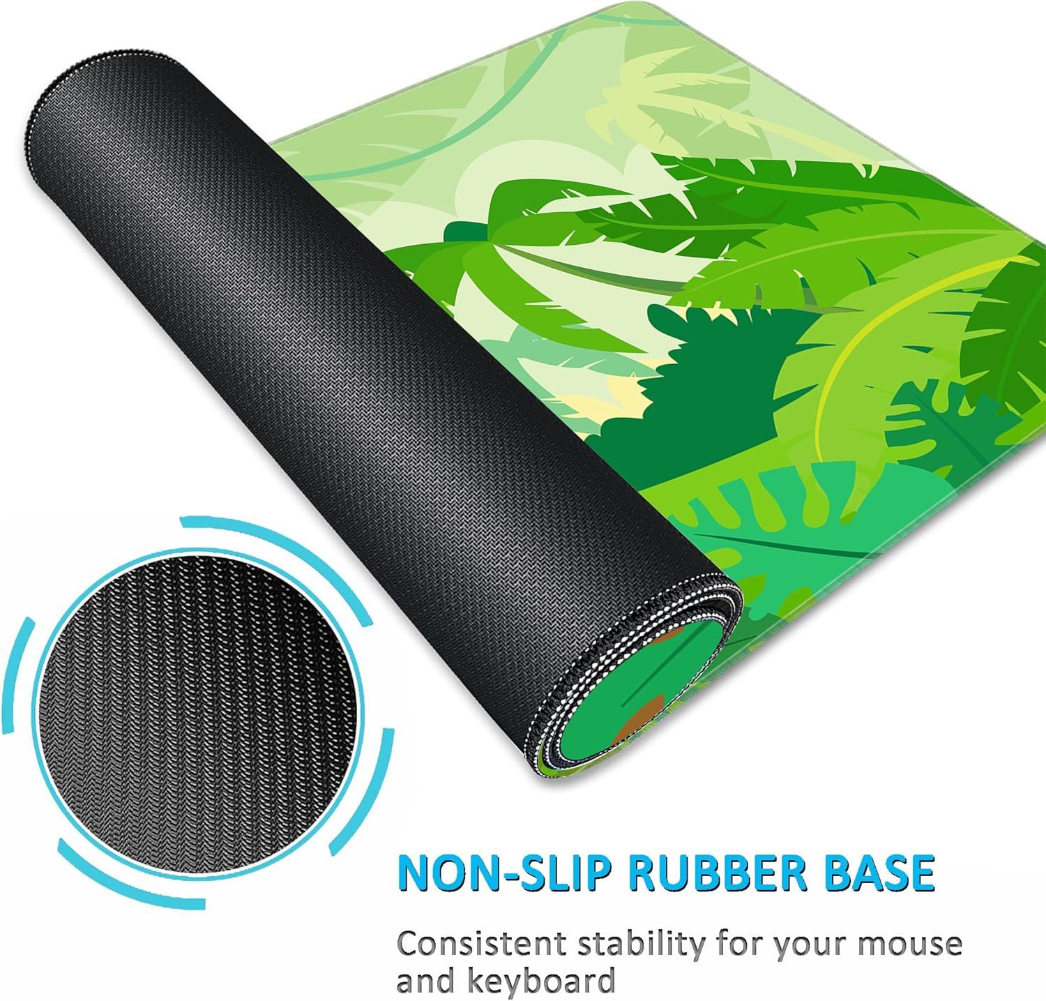 LL-COEUR Green Plant Extended Mouse Mat 51.2"x23.6"x0.12" Laptop Keyboard Pad with Non-Slip Rubber Base Long Desk Topper Mat for Gaming Office Home XL - Image 5