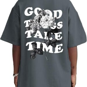 Werbavi Vintage Graphic Tees for Men Oversized Floral Letter Print Retro Streetwear T Shirts Casual Loose Fit Cotton Tops